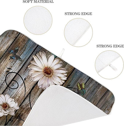 Spring Dish Drying Mat 18x24 Inches For Kitchen Counter Absorbent Floral Special Kitchen Decoration Summer Flower Drying Mat Pad For Home Kitchen,Dining Room,Office Decoration
