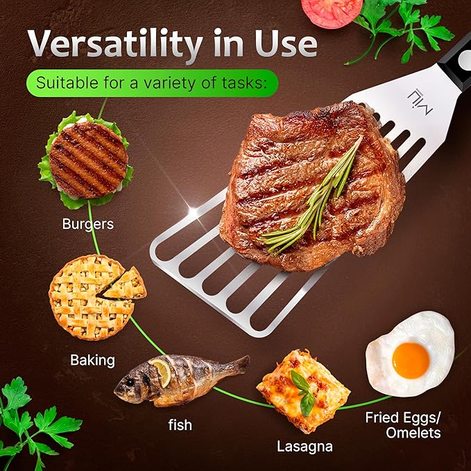 MIU Fish Spatula Stainless Steel, Flexible, Polished Metal, Corrosion Resistant, Kitchen Slotted Turner [Upgraded Version] - Image 2