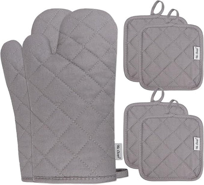 Oven Mitts and Pot Holders Sets,6 Pcs Oven Mitts and Potholders with Recycled Cotton High Heat Resistant Extra Thick Long Oven Mitts for Cooking(Gray) by Win+Change
