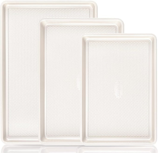 HONGBAKE 3 Pack Nonstick Ceramic Baking Sheet Pan Set for Oven, Non-Toxic Half/Quarter/Jelly Roll Pans with Diamond Texture, 0.8mm Aluminized Steel Cookie Trays for Cooking, Cream by HONGBAKE