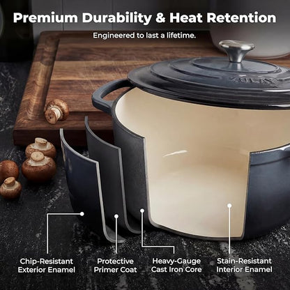 Zulay Kitchen 7.7 Quart Enameled Cast Iron Dutch Oven Pot with Lid – Premium Durability & Oven Safe up to 500°F – Heavy Duty Cookware Perfect for Bread Baking, Stews, Braising & Roasting – Gray - Image 5