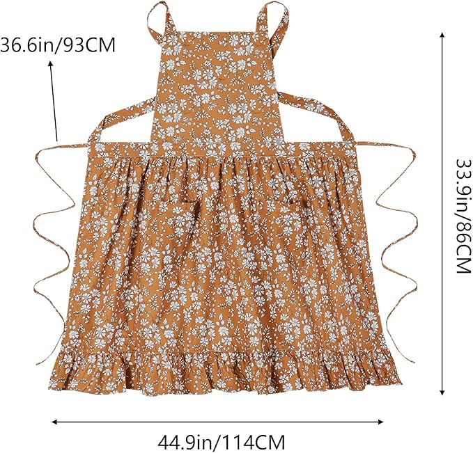 Pinknoke Vintage Pinafore Apron Dress for Women with Pockets Cute Floral Chef Aprons for Kitchen Cooking Baking Gardening - Image 6