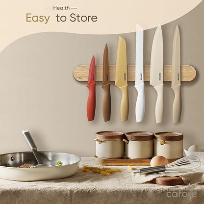 CAROTE Knife Set, 12 Pieces Kitchen Knife Set, 6 Stainless Steel Knives with Blade Guards & Nonstick Ceramic Coating, Rustproof, Color-Coded, Ergonomic Handles (Pack of 2) - Image 7