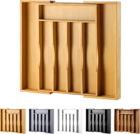 Expandable Bamboo Kitchen Drawer Organizer for Cutlery and Utensils, Adjustable Bamboo Wood Cutlery Tray in Drawer for Flatware and Silverware in Kitchen, (Natural) by oridom