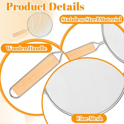 8.3Inch Grease Splatter Screen, Stainless Steel Grease Splatters Guard with Wood Handle Hot Oil Splash Protector Splatter Screen for Frying Pan Kitchen Cooking Gadgets Supplies - Image 3