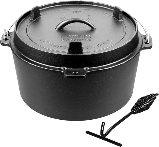EDGING CASTING Pre-Seasoned Cast Iron Camping Dutch Ovens, Outdoor Camping Dutch Oven Pot with Lid Tripod, 8 Quart