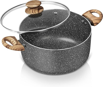 MICHELANGELO 5 Quart Stock Pot with Lid, Nonstick Soup Pot for Cooking, Non Stick Stockpot with Ergonomic Handle, Induction Compatible, Grey Granite by Michelangelo