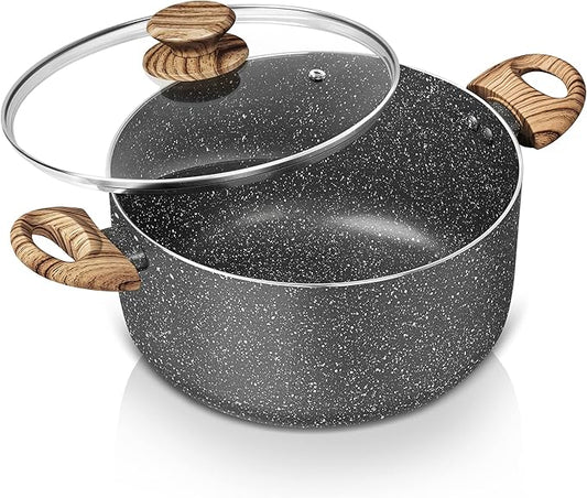 MICHELANGELO 5 Quart Stock Pot with Lid, Nonstick Soup Pot for Cooking, Non Stick Stockpot with Ergonomic Handle, Induction Compatible, Grey Granite by Michelangelo
