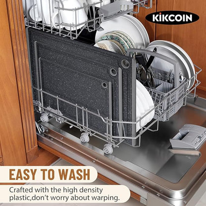 Kikcoin Plastic Cutting Boards for Kitchen, 3-Piece Large Cutting Board Set Dishwasher Safe Chopping Boards with Non-slip Feet and Juice Grooves, Light Gray - Image 6