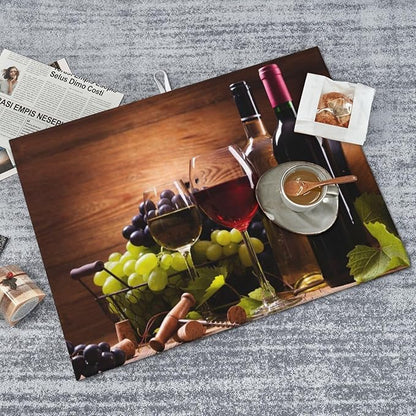 Red White Wine Dish Drying Mat Retro Fruit Grapes Wooden Board Drying Rack Pad Countertop Dishes Ultra Absorbent Microfiber Kitchen Counter Mat 18x24 Inch