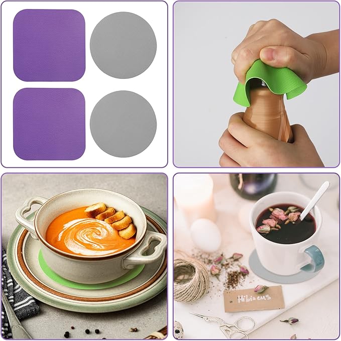 LUTER 4pcs Jar Opener, Rubber, Multi-function Silicone Bottle Opener for Seniors with Weak Hands Lid Cap Gripper Pads Kitchen Coasters Gadgets(Grey, Purple) - Image 7