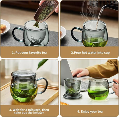 Glass Tea Cup with Infuser and Lid, 17.6oz/520ml Large Borosilicate Teacup, Clear Mug for Loose Leaf Tea, Blooming Tea, Tea Bags - Perfect Christmas or Birthday Gift for Men. - Image 8