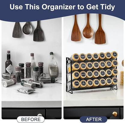 AOZITA Spice Rack Organizer for Cabinet, 28 Empty Spice Jars with Bamboo lids, Funnel, Spice Labels, Seasoning Organizer for Countertop, Cabinet, Kitchen, Pantry, Cupboard - Image 5