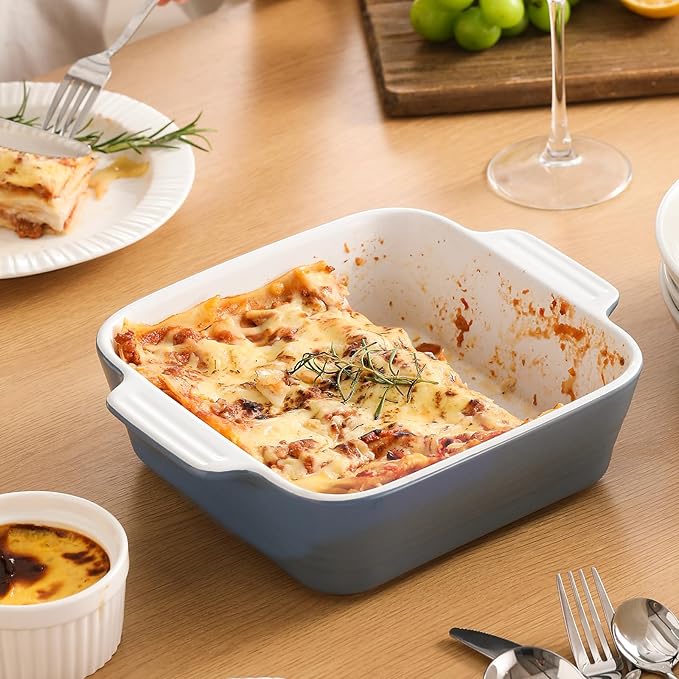 DOWAN 8x8 Baking dish, Square Baking Pan, Ceramic Casserole Dishes for Oven, Cake Pan with Handle, for Brownie, Lasagna, Casserole, 2 Quart, Home Gift, Airy Blue - Image 6