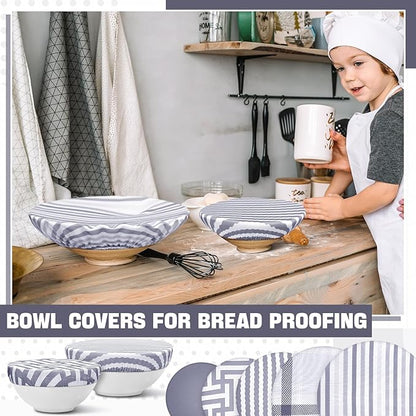 10 Pack Cloth Bowl Covers for Bread Rising - 5 Size Stretch Elastic Food Storage Container Lids - Reusable Cotton Fabric Covers for Food, Fruits, Leftovers (Fresh)
