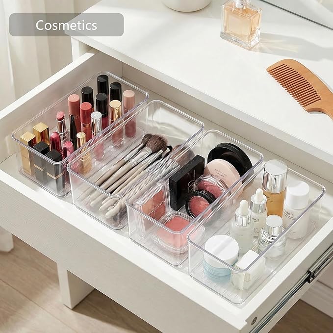 Qilinba 8 PACK Drawer Organizer Bins Bathroom Deep Drawer Silverware Organizers Clear Stackable Storage Bins for Vanity, Pantry, Office, Cabinet, Kitchen Counter Organization and Storage - Image 5
