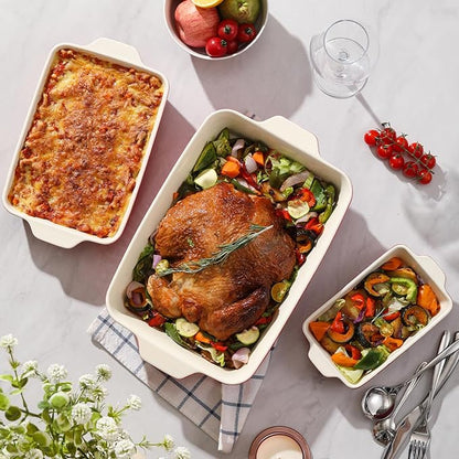 DOWAN Casserole Dishes for Oven, Set of 3 Rectangular Ceramic Baking Dishes, 135 oz Capacity, Red (15.6''/12.2''/8.9'') - Image 5