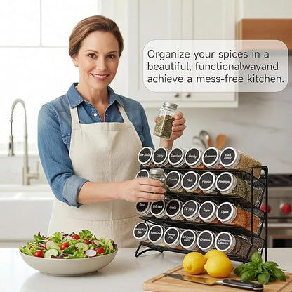 DIDITIME Spice Rack Organizer – 24 Glass Jars, 60 Labels & Marker, Space-Saving Kitchen Countertop, Cabinet & Wall Rack - Image 4