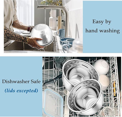 TeamFar Mixing Bowls, Stainless Steel Nesting Salad Bowls with Lids Set of 3 & 3 Grater Attachments, For Mixing/Serving/Storing, Non-toxic & Long-lasting, Size 4.6/3 / 1.5 QT, Black - Image 5