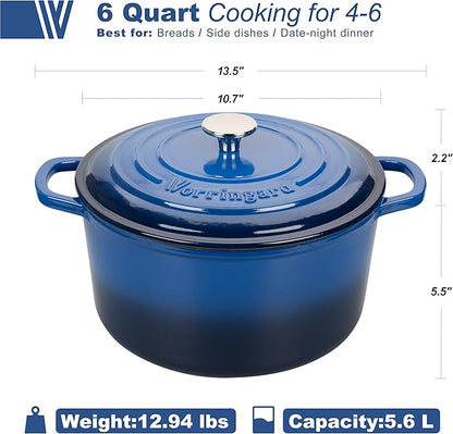VORRINGARD Enameled Cast Iron Dutch Oven Pot with Lid, for Sourdough Bread Baking, Round Dutch Ovens, 6 Quart, Blue - Image 2