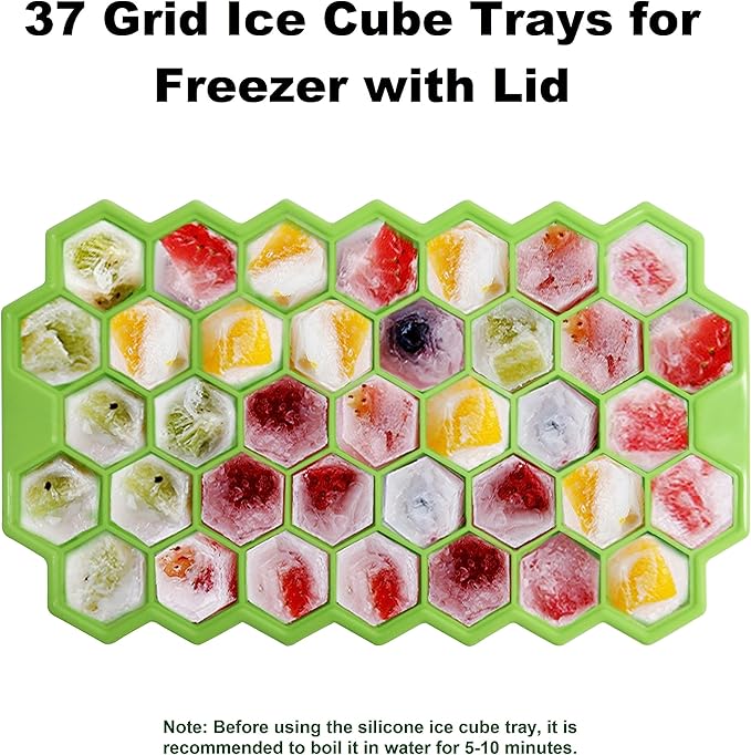 Ice Cube Trays for Freezer with Lid-37 Grid 4pcs Multicolor Silicone Ice Cube Tray with Lid for Small Ice Cube Molds,Easy-Release Reusable Ice Cube in Ice Bucket for Iced Coffee Cup - Image 2