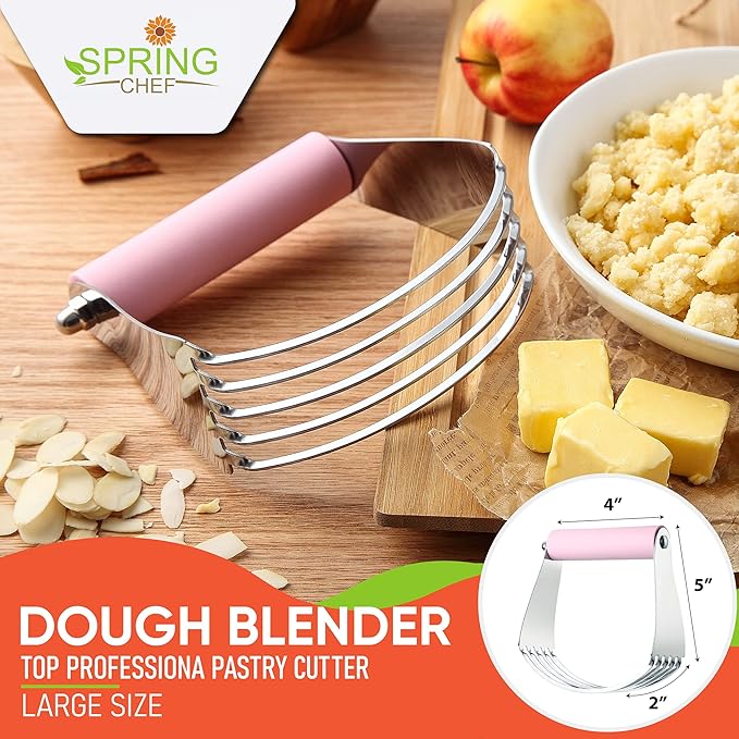 Spring Chef Large Dough Blender For Baking, Professional Dough Cutter Tool, Stainless Steel Puff Pastry Cutter Tool, Dishwasher Safe Pastry Blender for Easy Mixing - Pink Lemonade - Image 2
