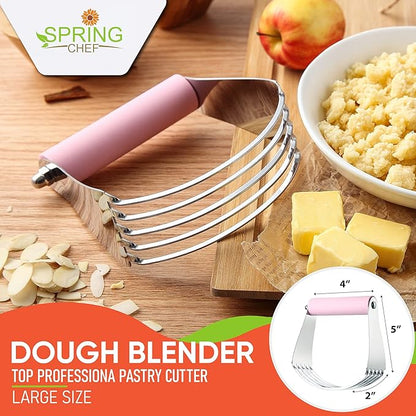Spring Chef Large Dough Blender For Baking, Professional Dough Cutter Tool, Stainless Steel Puff Pastry Cutter Tool, Dishwasher Safe Pastry Blender for Easy Mixing - Pink Lemonade - Image 2