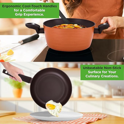 NutriChef Professional 12-Piece Brown Nonstick Cookware - PFOA/PFOS-Free, Heat Resistant Lacquer, Elegant Design, Multi-Sized Pots and Pans - Image 4