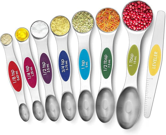 Urbanstrive Magnetic Measuring Spoons Set Stainless Steel, Dual Sided for Liquid Dry Food, Measuring Cups Spoons Set Fits in Spice Jar, Kitchen Gadgets, Cooking Utensils Set, Including Leveler, 8Color by Urbanstrive