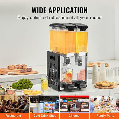 VEVOR Commercial Beverage Dispenser, 2 Tanks 10 L / 10.6 QT Per Tank Juice Dispenser, 270W Stainless Steel Ice Tea Drink Machine with 45°F-54°F Cooling Temperature, for Cold Drink Restaurant Bar Party - Image 6