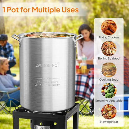 ROVSUN 30QT Turkey Fryer Pot & Seafood Boil Pot with Strainer Basket, Lid, Hook & Steamer, Aluminum Stockpot for Turkey Frying & Crab, Lobster, Shrimp Boiling for Outdoor Cooking & Gatherings - Image 5
