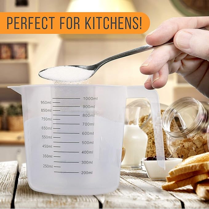 U.S. Kitchen Supply Plastic Measuring Cups with Handles - 32 oz (1000 ml) Liquid Measuring Cup Set of 6 - Clear Microwave Safe Kitchen Cups - Measure in mL or Ounces, Measurement Cup for Cooking - Image 4