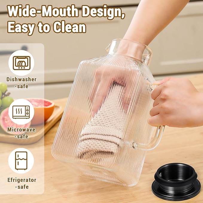 1 Gallon Square Glass Pitcher with Lid, Classic Stripes Water Pitchers for Fridge, Borosilicate Glass Carafe for Hot/Cold Brew Drink, Extra Large Jug with Handle for Iced Tea, Coffee, Juice, Black - Image 7