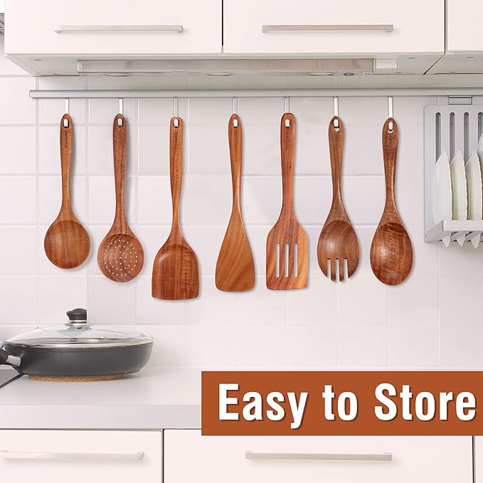 Mooues 12 Piece Wooden Spoons for Cooking, Wooden Utensils for Cooking with Utensils Holder, Natural Teak Wooden Kitchen Utensils Set with Wooden Spoon Rest, Comfort Grip - Image 5