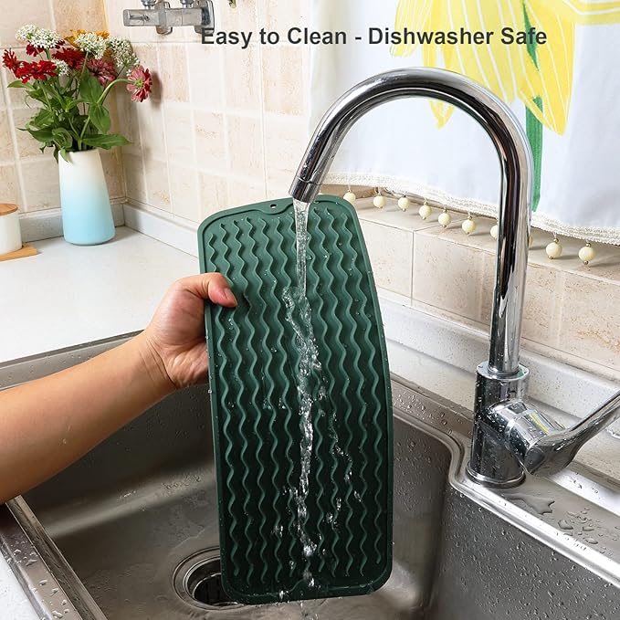 ZLR Silicone Sponge Holder & Sink Caddy Tray (6" x 17") - Narrow Dish Drying Mat for Kitchen Counter - Waterproof Soap Dispenser Organizer, Non-Slip Bathroom Vanity Tray (Dark Green) - Image 4