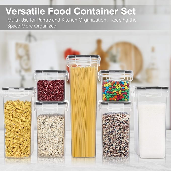 PANTRYSTAR Airtight Food Storage Containers with Lids, 7 PCS BPA Free Kitchen Canisters for Spaghetti, Pasta, Dry Food, Flour and Sugar, Plastic Canisters for Pantry Organization and Storage - Image 4