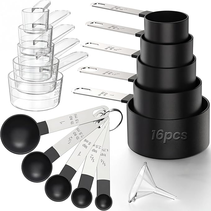 16PCS Measuring Cups and Spoons Set, Measuring Spoon Set with Metric and US Measurements, Fits for Measuring Dry and Liquid - Black by CreateHarmonyWithYourPet