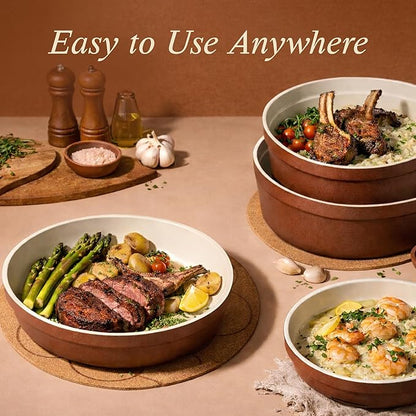 CAROTE 22Pcs Ceramic Cookware Set, Pots and Pans Set Non Stick Removable Handles, Non Toxic Cookware Oven/Dishwasher Safe, Induction Cookware, Gift Set, NonStick Cookware Set with Kitchen Essentials - Image 2