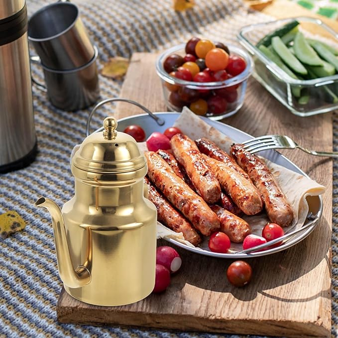 Cabilock Oil Dispenser Vinegar Dispenser Bottle Stainless Steel Oil Can Container with Handle for Kitchen Restaurant Cooking BBQ Golden - Image 9