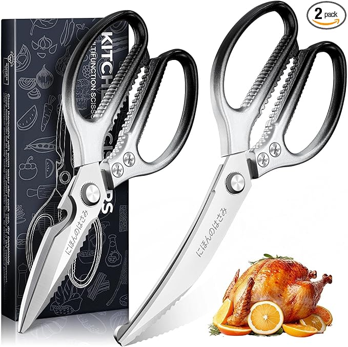 TIJERAS Kitchen Scissors Set Black - Stainless Steel Kitchen Shear, Sharp Meat Scissors Dishwasher Safe, Heavy Duty Poultry Shears, Japanese Cooking Scissor for Food, Chicken, Gifts for Women by TIJERAS