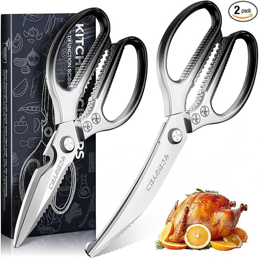 TIJERAS Kitchen Scissors Set Black - Stainless Steel Kitchen Shear, Sharp Meat Scissors Dishwasher Safe, Heavy Duty Poultry Shears, Japanese Cooking Scissor for Food, Chicken, Gifts for Women by TIJERAS