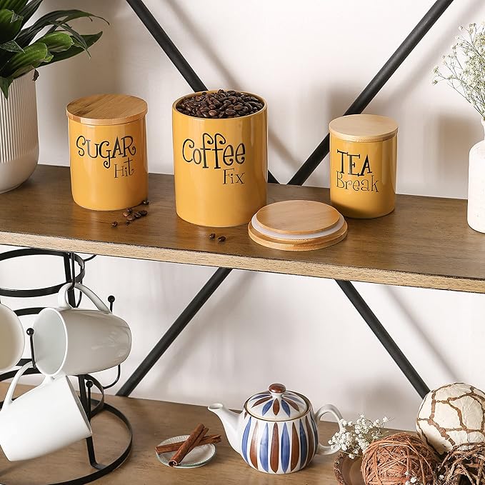 DII Kitchen Accessories Retro Collection, Ceramics, Canister Set, Honey, 3 Piece - Image 4