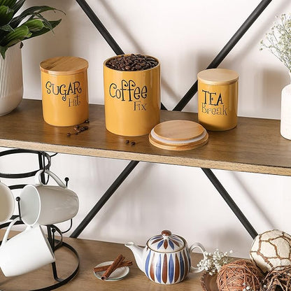 DII Kitchen Accessories Retro Collection, Ceramics, Canister Set, Honey, 3 Piece - Image 4