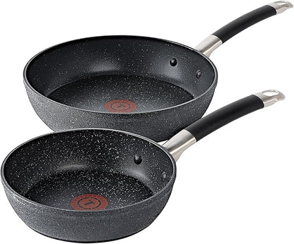 T-Fal Stone Force Platinum Non Stick Fry Pan Set 2 Piece, 8 inch and 10.5 inch, Oven Broiler Safe 400°F, Cooking Frying Pans, Kitchen Skillets, Pots and Pans Set Nonstick, Dishwasher Safe, Black