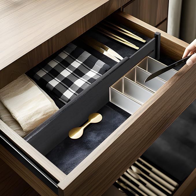 Utoplike Bamboo Drawer Dividers Large, 4'' High Adjustable Kitchen Drawers Organizers for Clothing, Spring Loaded, Works in Bathroom, Dresser, Desk, 4 PCS, Black - Image 5