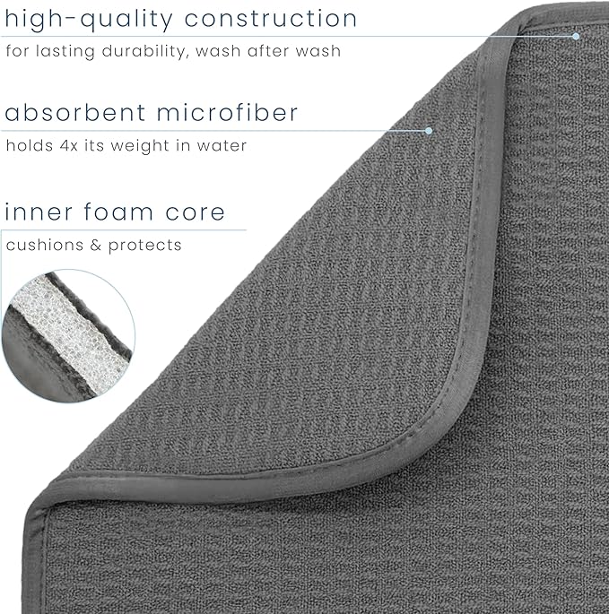 S&T INC. Dish Drying Mat XL 2 Pack, 18” x 24”, Absorbent Microfiber Kitchen Counter Mat, Dish Drying Pad for Dishes, Utensils, Pots and Pans, Extra Large, Charcoal Grey - Image 3