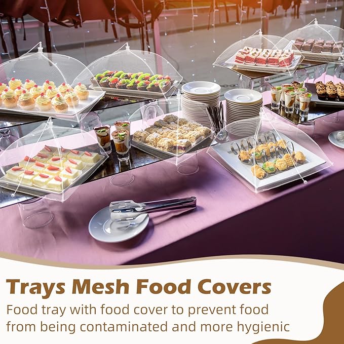 Baderke 8 Pack Plastic Serving Trays with Food Covers 15" x 11" Reusable Serving Platters 16" x 12" Foldable Mesh Food Tents Christmas Party Supplies Set for Outdoor Picnics Bar Fruit Cookies Dessert - Image 6