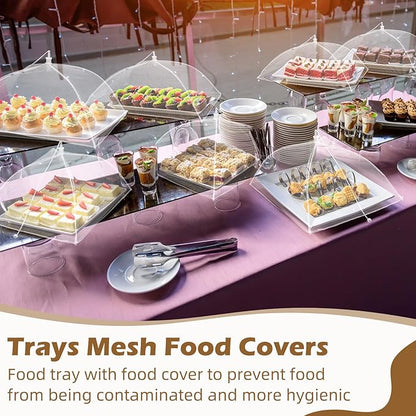 Baderke 8 Pack Plastic Serving Trays with Food Covers 15" x 11" Reusable Serving Platters 16" x 12" Foldable Mesh Food Tents Christmas Party Supplies Set for Outdoor Picnics Bar Fruit Cookies Dessert - Image 6