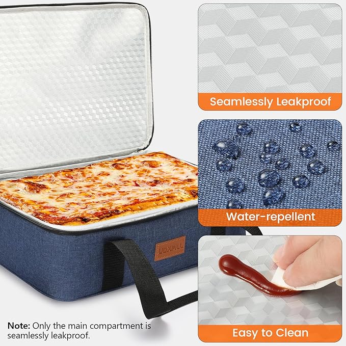 Food Warmer Electric Casserole Carrier - Large Heated Lunch Bag for Car Truck, 12V/24V/110V, Thermos for hot food for Potluck Cookouts Parties Picnic,Lasagna Lugger,Fits 9"x13" Baking Pan