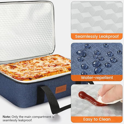 Food Warmer Electric Casserole Carrier - Large Heated Lunch Bag for Car Truck, 12V/24V/110V, Thermos for hot food for Potluck Cookouts Parties Picnic,Lasagna Lugger,Fits 9"x13" Baking Pan